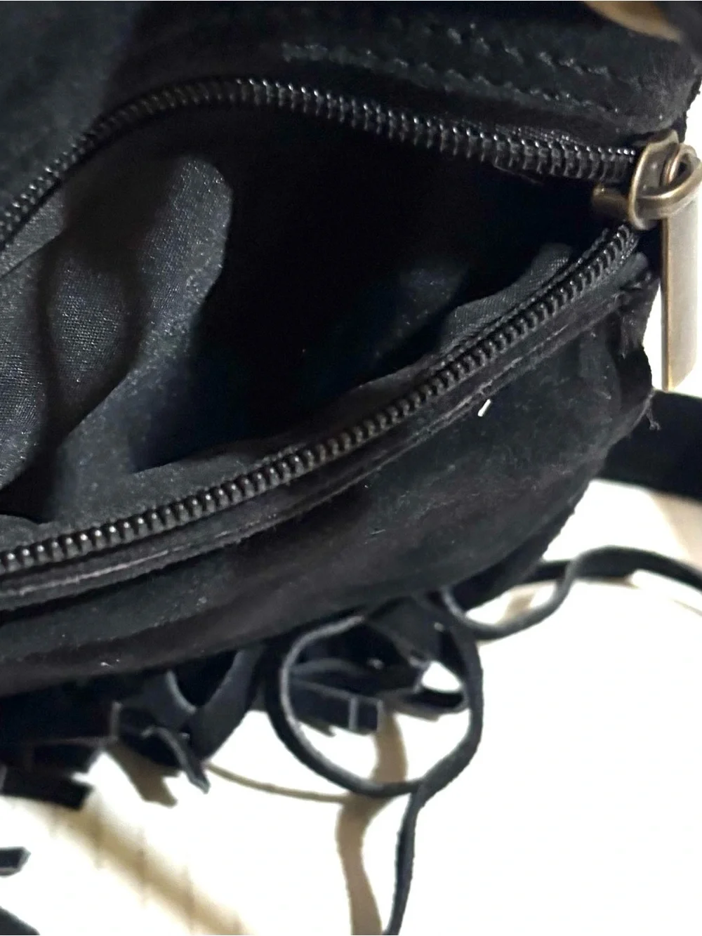Vintage Black Suede Fringe Crossbody Bag